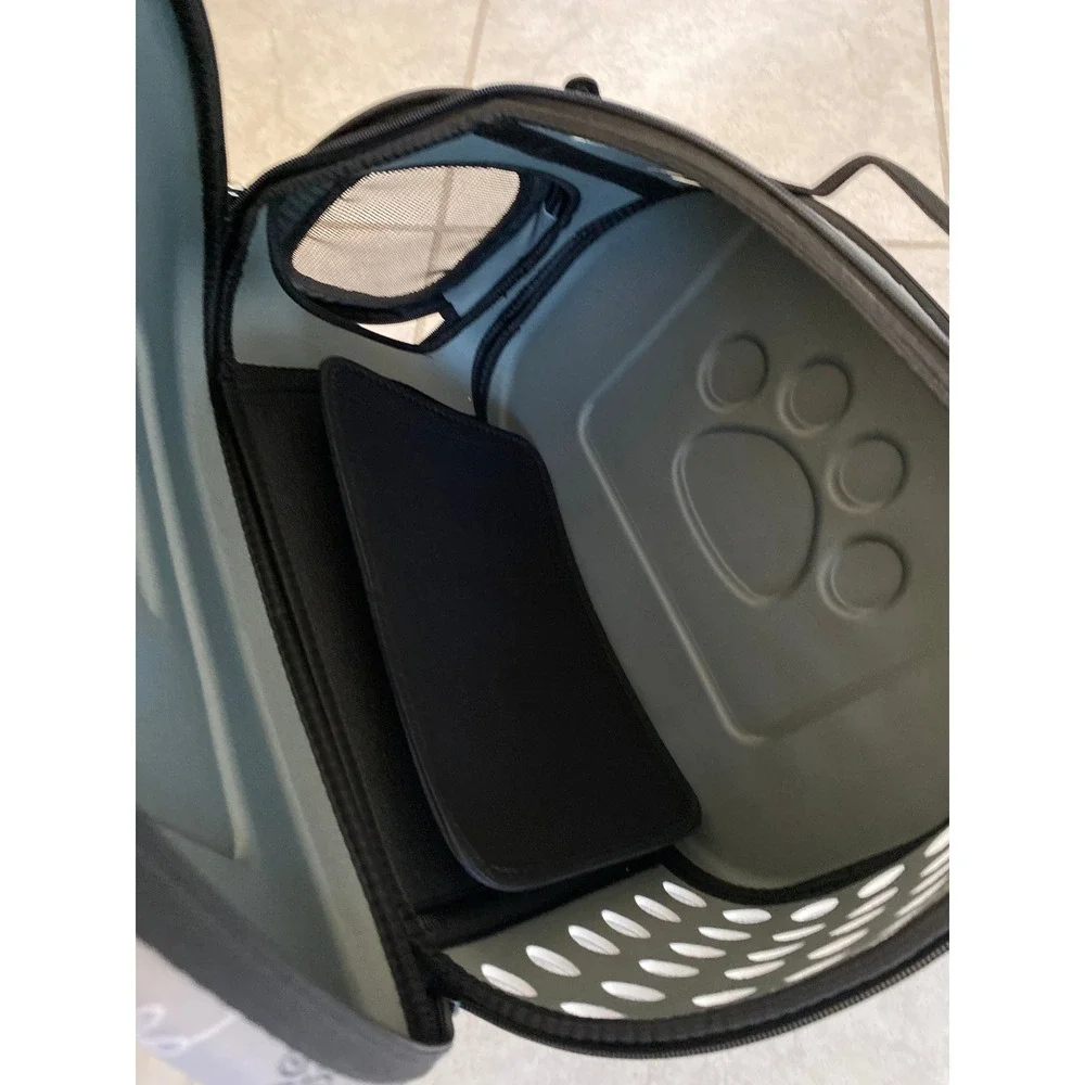 Gray Floral Paw Print Soft Sided Pet Carrier Small Dog Cat Travel Bag Mesh Vent